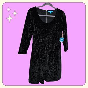 Girl's Black XL Crushed Velvet Long Sleeve Fit & Flare Dress L'Amour